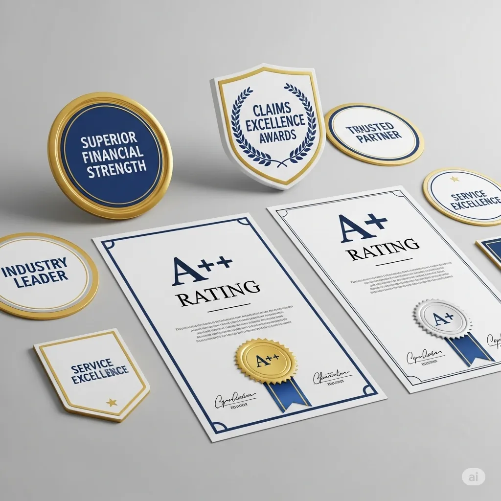 AM Best insurance rating certificates showing A-rated financial strength for marine insurance carriers