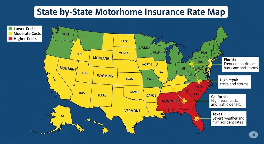 State-by-State A class Motorhome Insurance Rate Map USA