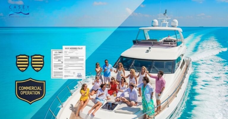 Charter yacht with passengers showing commercial vessel insurance and Coast Guard compliance requirements