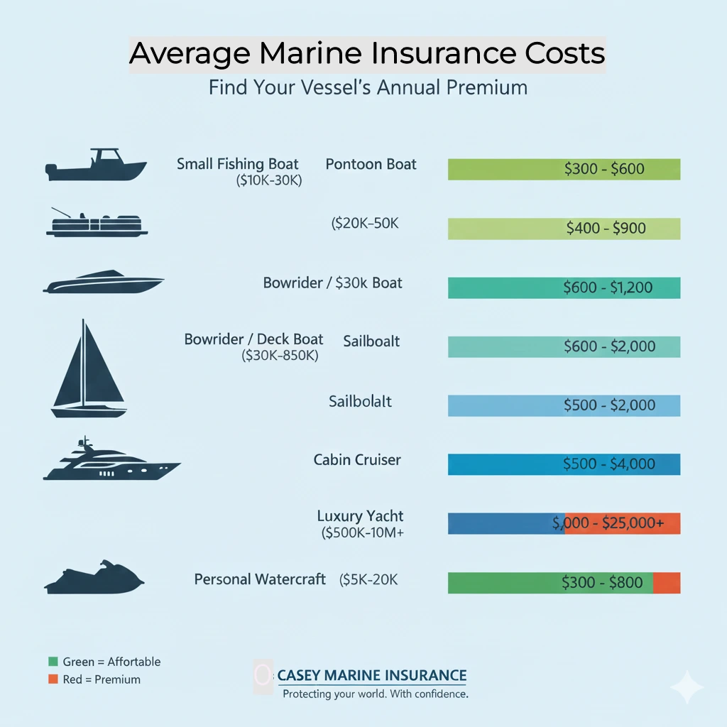 Average Marine Insurance Costs and pricing by different Boat Types