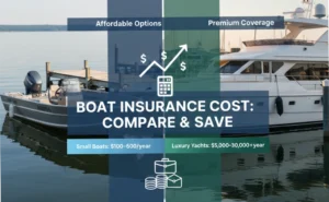 A layered composition showing different marine insurance from boats to luxury yacht