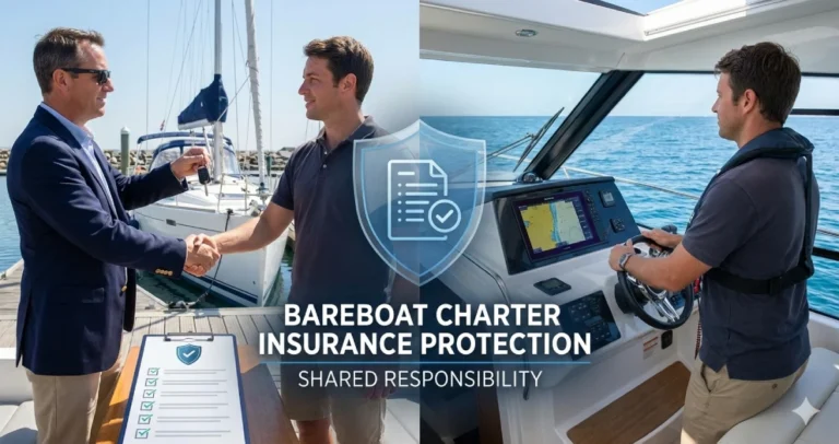 Bareboat charter insurance showing boat owner and renter transaction with proper insurance coverage protection