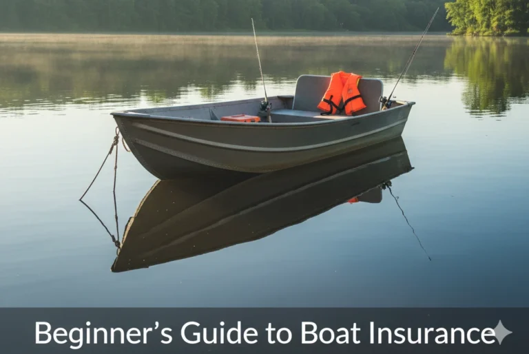 Small private boat on calm lake – beginner boat insurance guide
