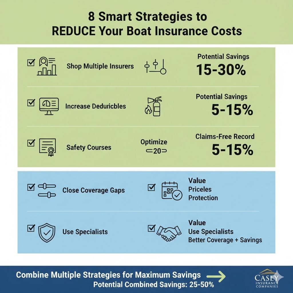 Eight strategies to reduce marine insurance premiums in 2026 with percentage savings for each approach
