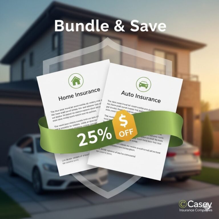 Home and auto insurance bundle showing combined policies with savings discount for multi-policy coverage