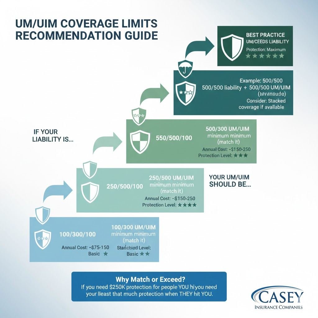 UM/UIM coverage recommendations showing how uninsured motorist limits should match or exceed liability coverage limits