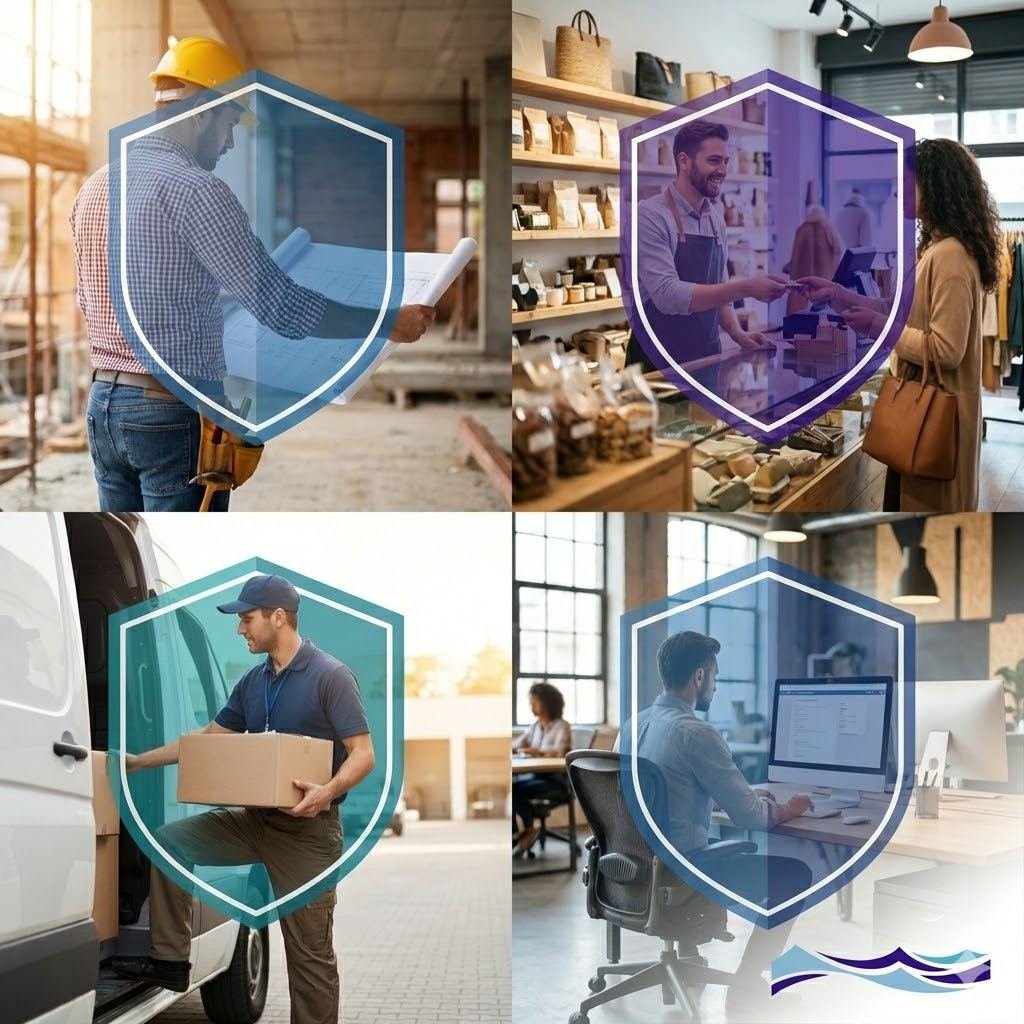 Small business owners across different industries assessing their commercial insurance coverage needs