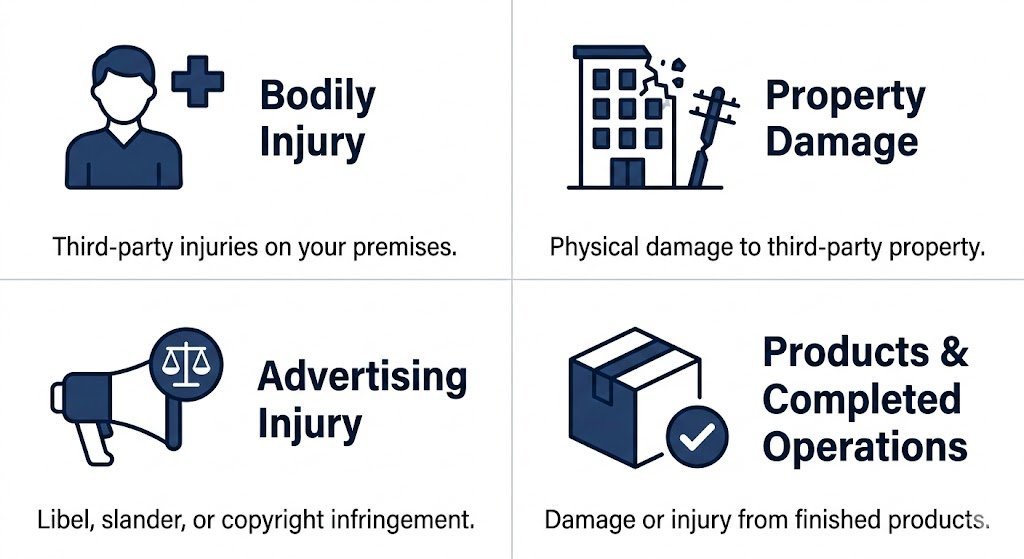 The four areas of general liability insurance coverage for small businesses