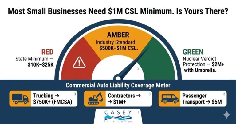 Commercial auto liability coverage meter showing minimum recommended and maximum protection tiers