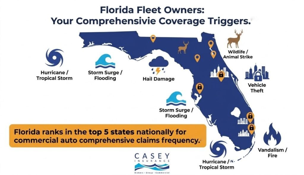  Florida commercial fleet comprehensive coverage risk map showing hurricane flood hail theft triggers