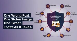 Personal and advertising injury coverage shield protecting business brand from defamation copyright infringement lawsuits