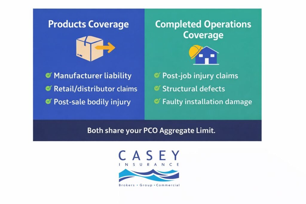 Products coverage vs completed operations coverage infographic for contractors