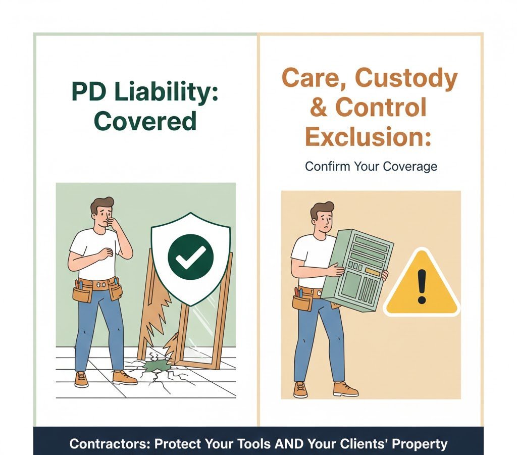 Property damage liability coverage and care custody control exclusion explained for contractors